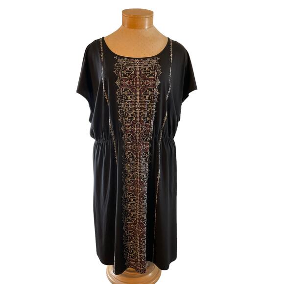 Women's Black Embroidered Dress with Crisscross Back Detail Size M - Picture 1 of 9